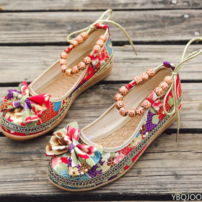 

Мода Национальный Стиль Женская Обувь Тренд Бохо Новый Бант Лен Повседневная Сломанный Каблук Женские Туфли-Лодочки Кроссовки Zapatos De Mujer 42 красный