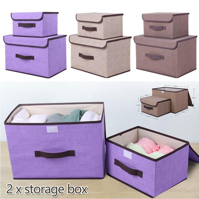 Home Organizer Box 2pcs/set Linen Storage Box for Cosmetic Stationery Clothing