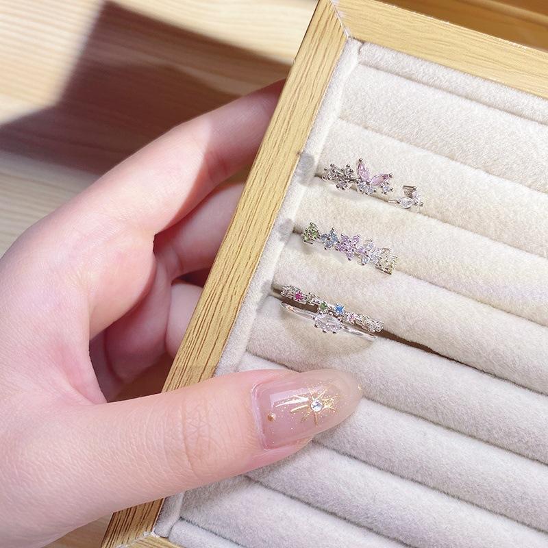 Dopamine Colored Treasure Zircon Row Diamond Super Fairy Opening Ring Light Luxury High Sense Student Party Index Finger Ring Niche Ring