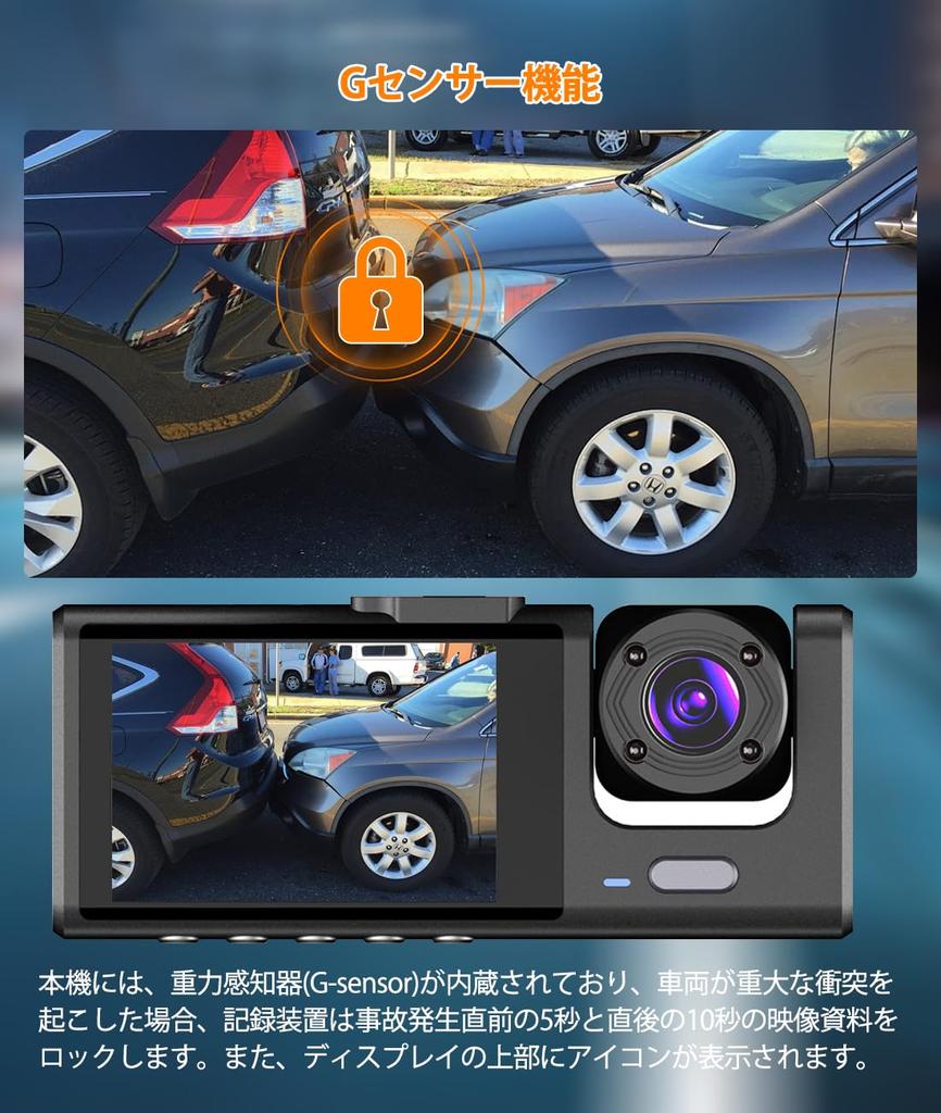 YIK TUNG Car Dash Camera, 3 Cameras, 360 Degrees, 1080p, Night Vision Function, High