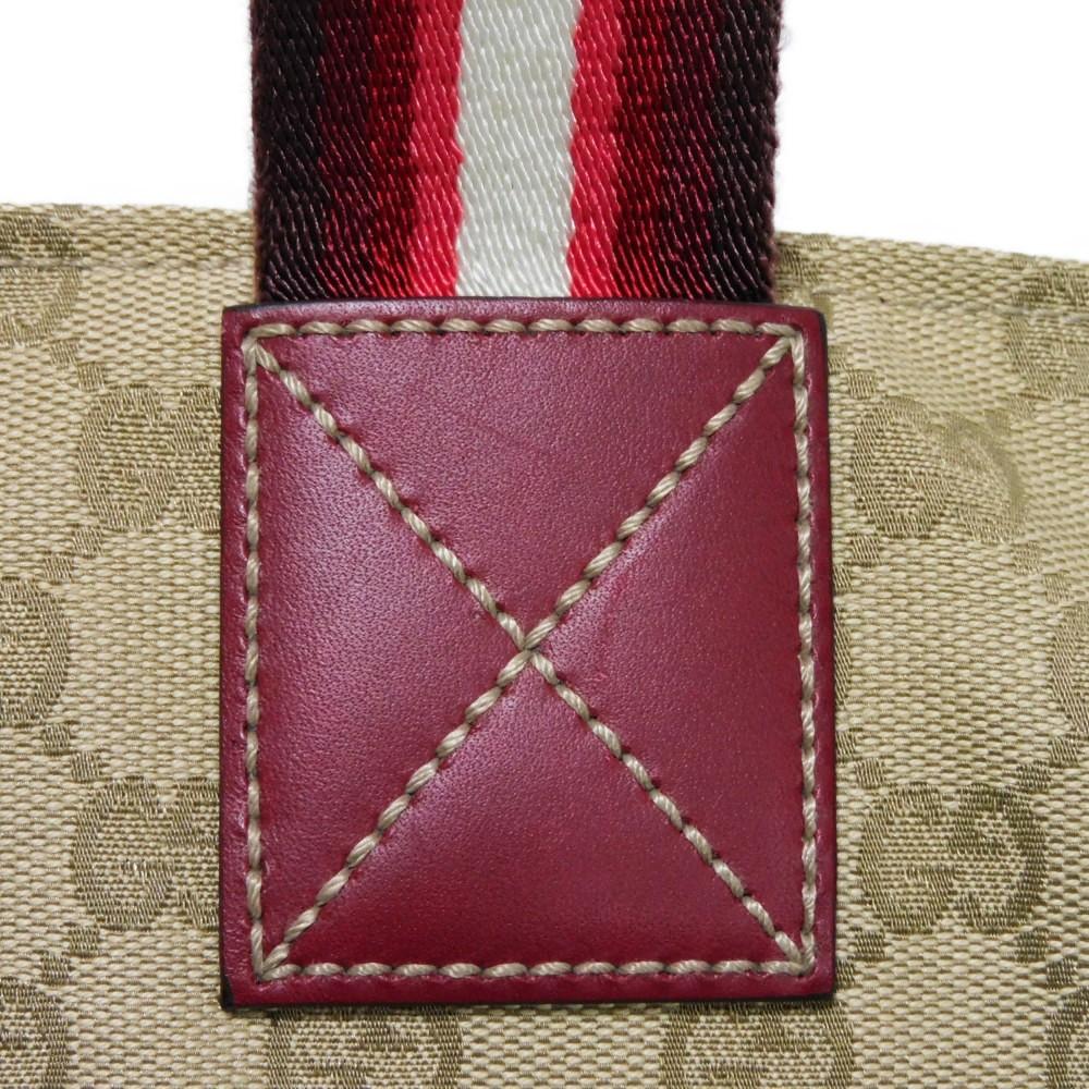 Used 9539 Web Stripe Tote 131230 7924 Logo Embossed Leather Patch Double G Red GG Canvas Beige Unisex from Japan