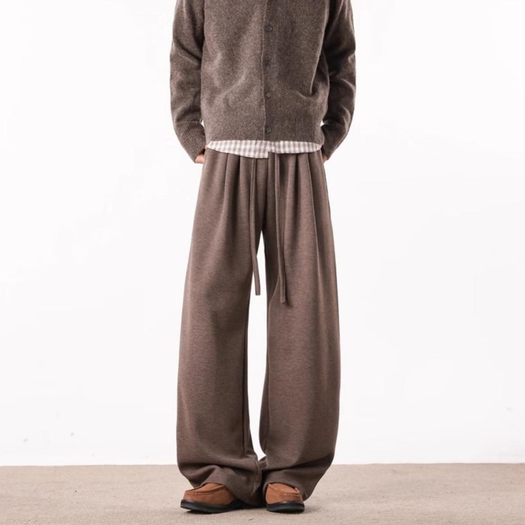 Trendy brand simple pleated drape casual pants boys spring American retro loose straight wide leg scimitar trousers
