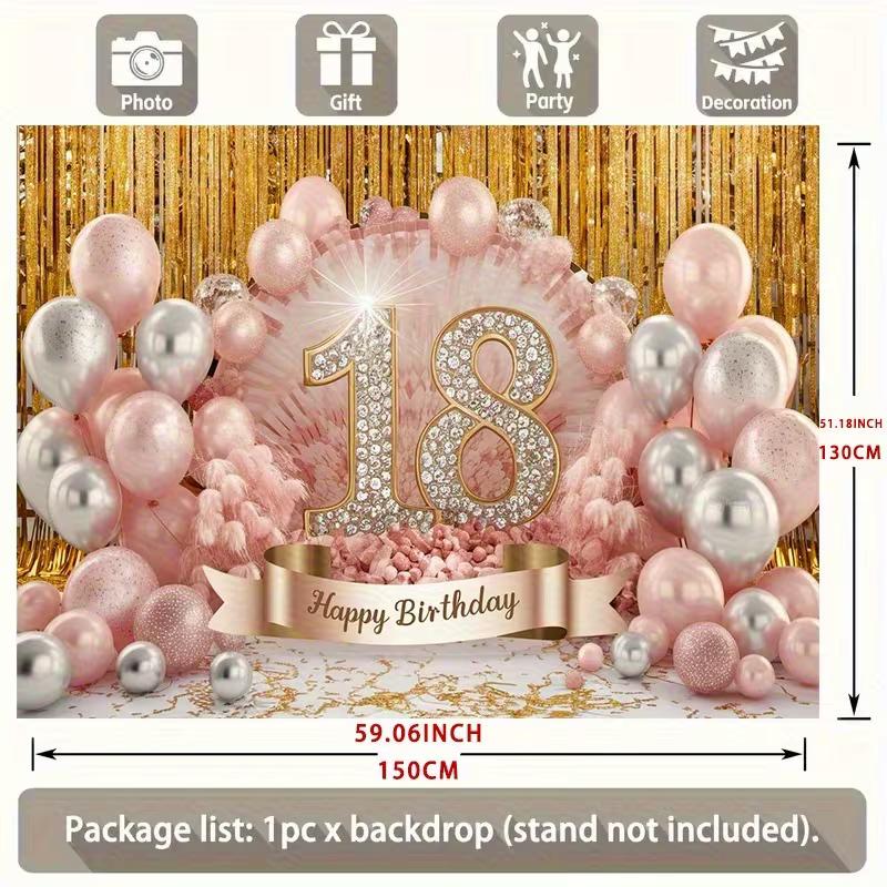 

2D Pink Gold 18th Birthday Backdrop, Tinsel Curtain Party Background 47.2x31.5inch/120*80cm