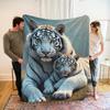 Luxurious White Tiger Print Fleece Blanket - Ultra-Soft  Polyester All-Season Bedspread with HD Digital Tiger Design, Plush