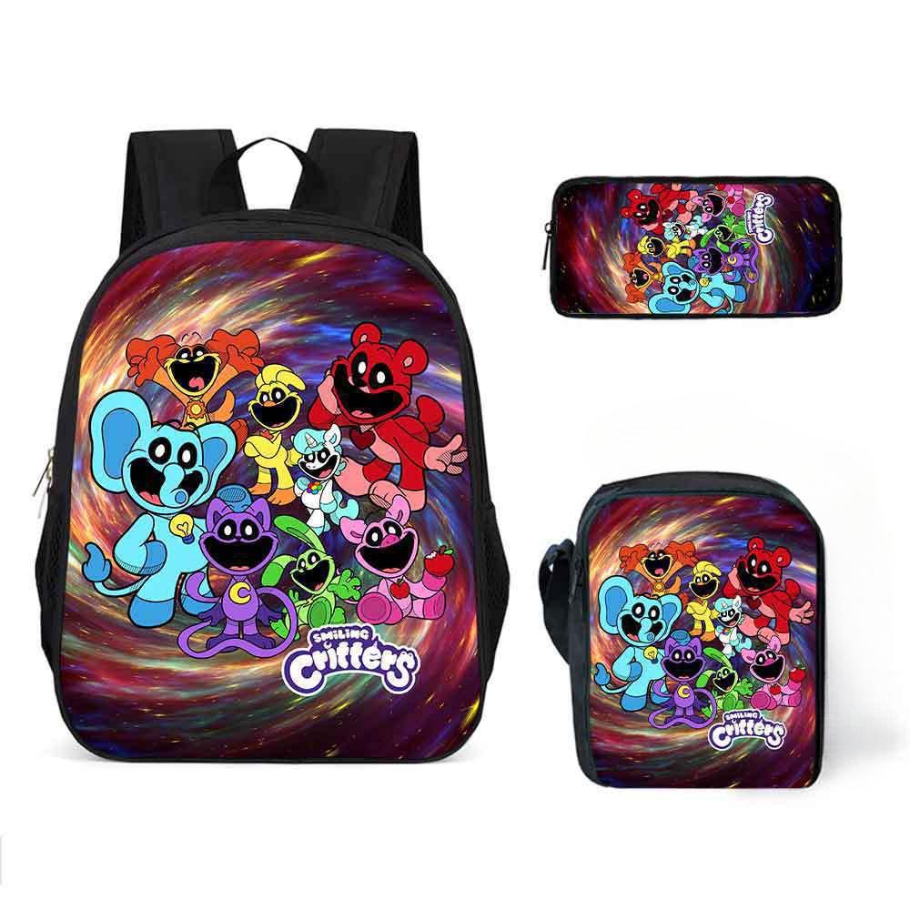 Lachende Critters Schultasche Dreiteiliges Set Cartoon Rucksack Umhängetasche Federmäppchen Lachende Critters