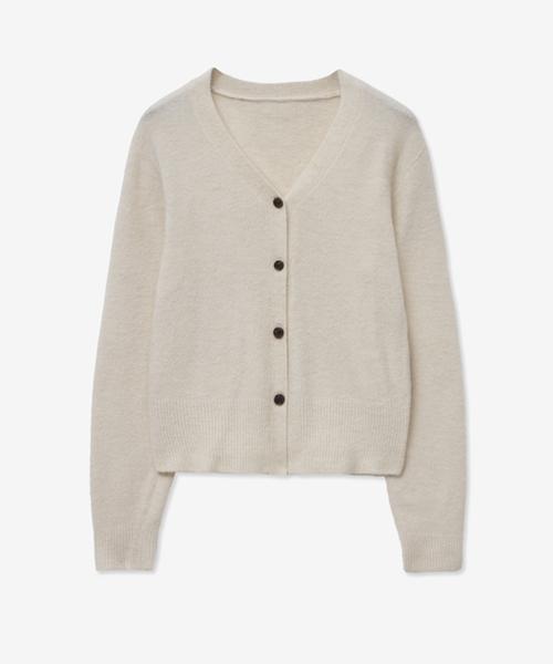 Lady Volume V-Neck Wool Button Knit Cardigan_Beige
