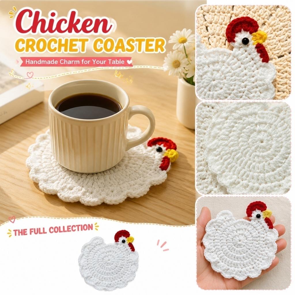 Handmade Crochet Chicken Shaped Table Coaster Durable Cotton Yarn Drink Mat for Kitchen Dining Room Use