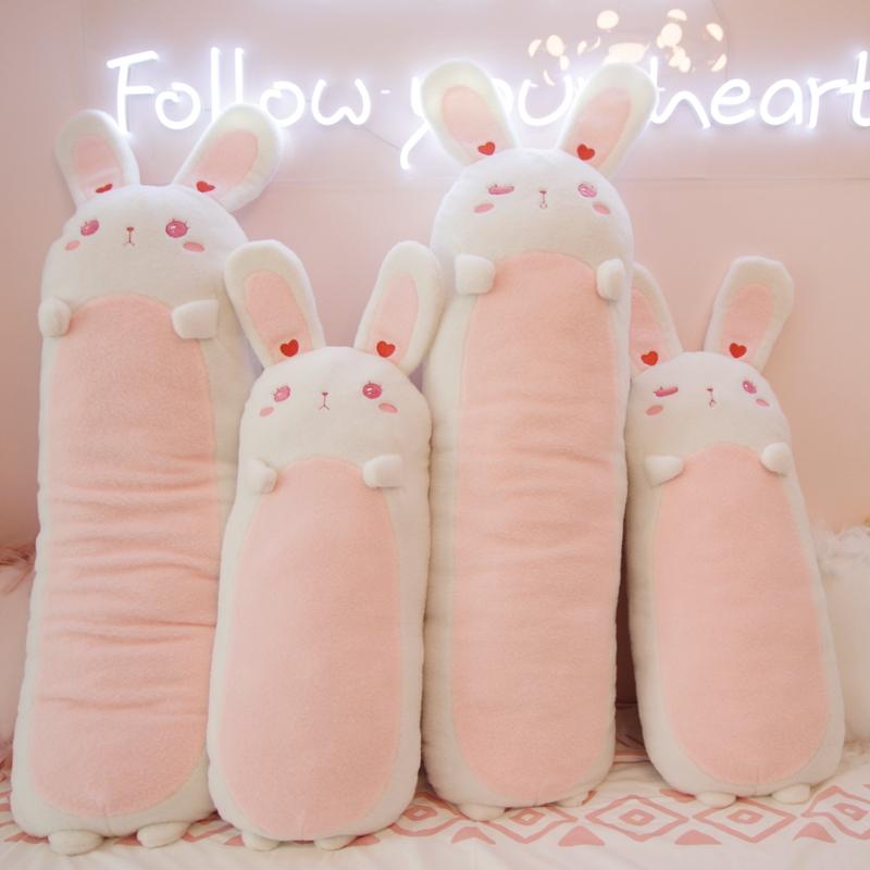 Soft Lolita Bunny Long Throw Pillow Stuffed Cartoon Cute Winkle Eyes Rabbits Speeping Leg Pillow Nap Pillow For Girl Birthday