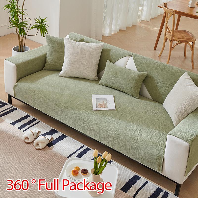 Four Seasons Universal Chenille Sofa Cover Sofa Pad Solid Color Striped Sofa Mat for Living Room Non-Slip L Shaped Couch Cushion