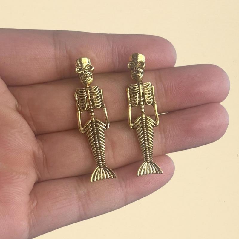 European & American Gothic Mermaid Skull Earrings for Halloween
