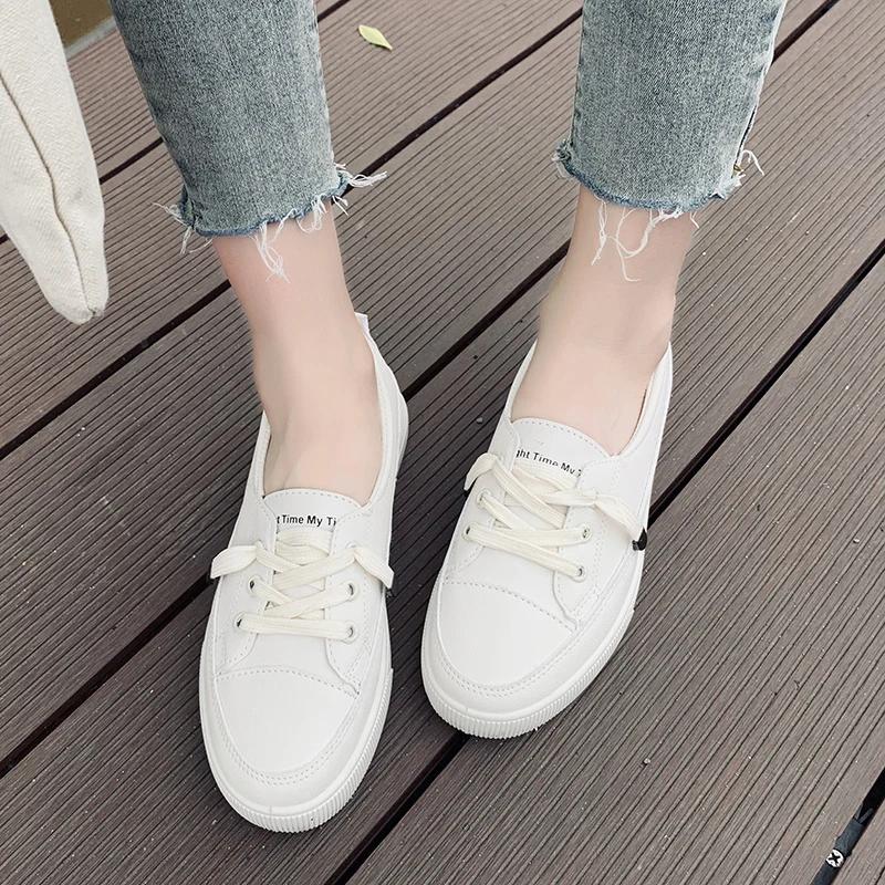 Fashion Women's Genuine Solid Color Simple Versatile Sports Shoes 2024 Spring and Autumn Casual Lace-Up Flat Comfortable Low-top Shoes