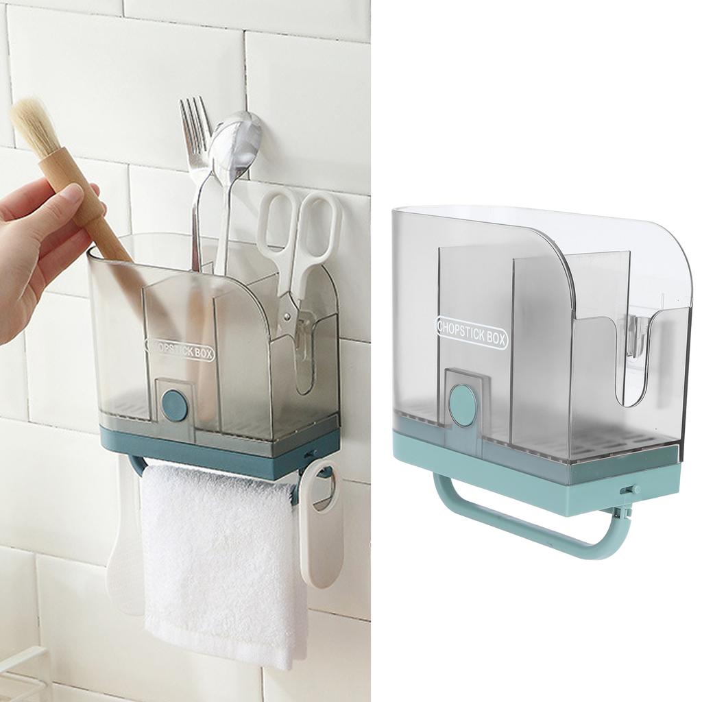 Chopstick Holder Chopstick Holder Wall Mounted with Removable Drip Tray and Rotating Hooks for Kitchen Utensil Storage
