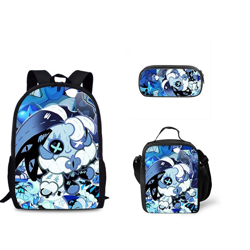 Biscuit Game Student Backpack Three Piece Set Shadow Milk Cookie Peripheral Children's Backpack Meal Bag Pencil Case Set