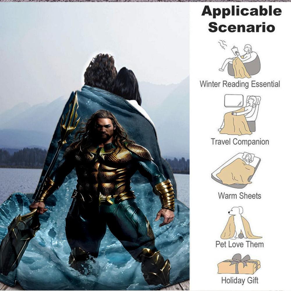 1 manta de franela suave, cálida y acogedora de Aquaman con tridente para sofá, cama, oficina y viajes, versátil, regalo para todas las estaciones, regalo de Navidad