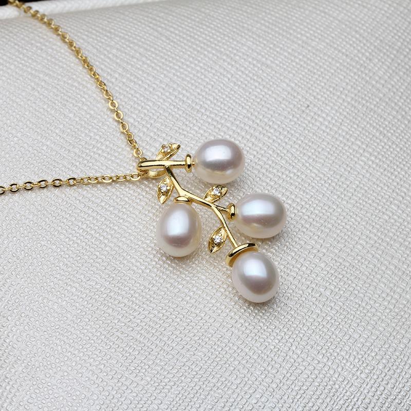 Wedding Gold Plated Pearl Pendants For Woman,Real Natural Freshwater Pearl Necklaces Wife Mother Birthday Gift White Purple