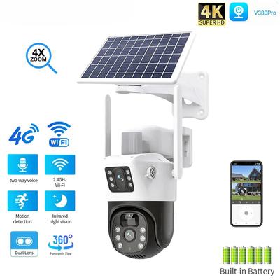 Nová 4G kamera Bezdrôtová solárna duálna šošovka 4K 8MP PTZ kamera WIFI solárne napájaná PIR detekcia ľudí CCTV Security V380 Vonkajšia vodotesná