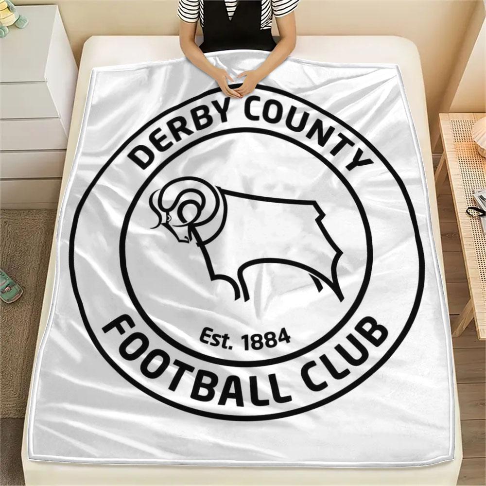 Derby County FC Logo Printed Flannel Blanket, Soft Throw for Bedroom Sofa, Washable,soccer Fan Merchandise, Great Gift.