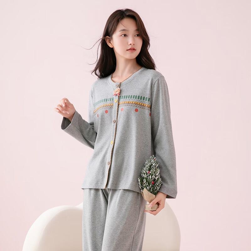 Fenteng Women's 100% Cotton Long Sleeve Fair Isle Pajama Set