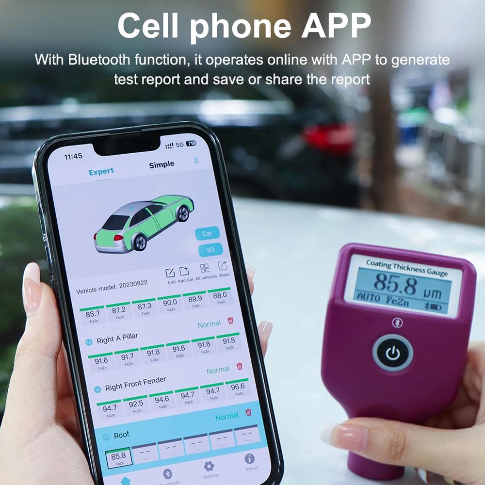 Car Paint Thickness Gauge Checking Auto Coating Identify Ferrous Putty with Three Color and Rotatable Screen