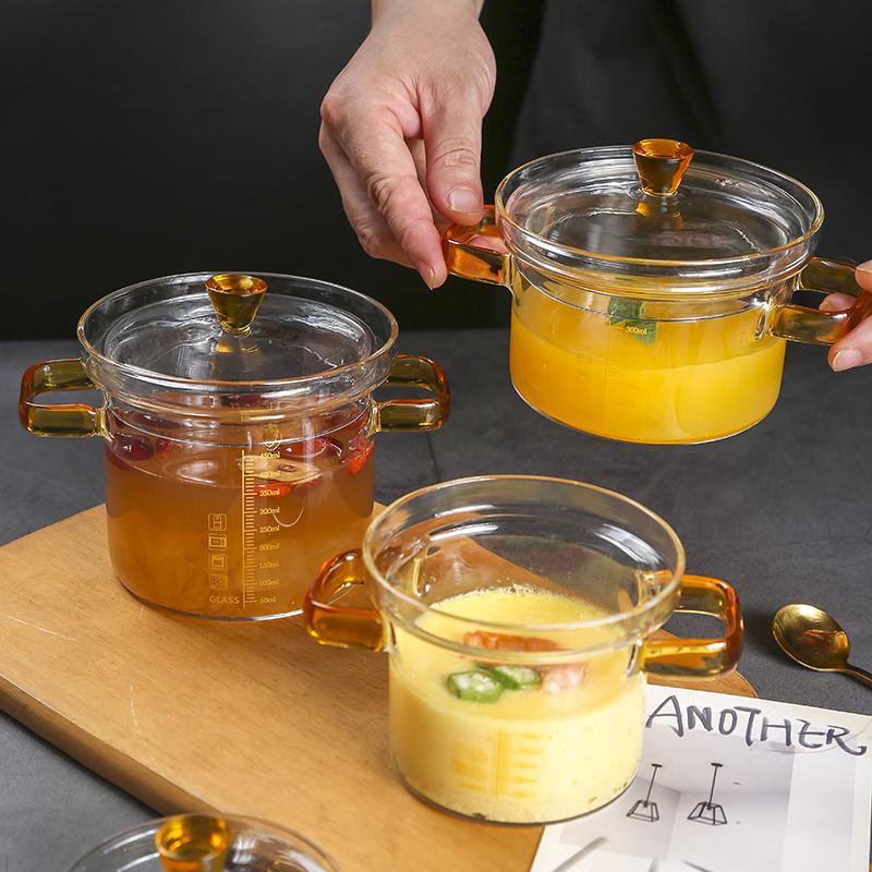Glass Stew Pot Home Steaming Egg Bowl Baby Food Bowl Dessert Bowl with Scale and Lid Waterproof Cup