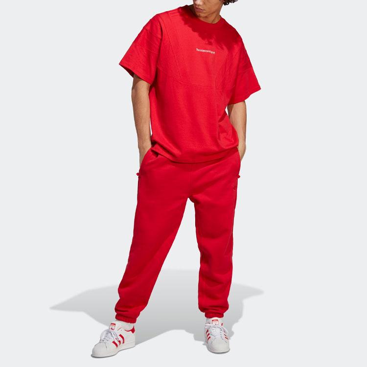 Adidas Originals Blue Version Logo Letter Print Embroidered Crew Neck Short Sleeve T-Shirt Men T-Shirts Light-Crimson IA2423