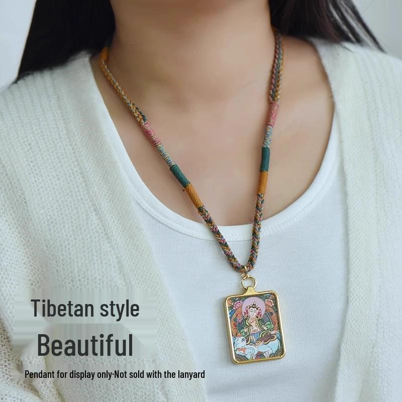 Tibetan Five-Color Woven Amulet Necklace with Quick-Release Thangka Pendant