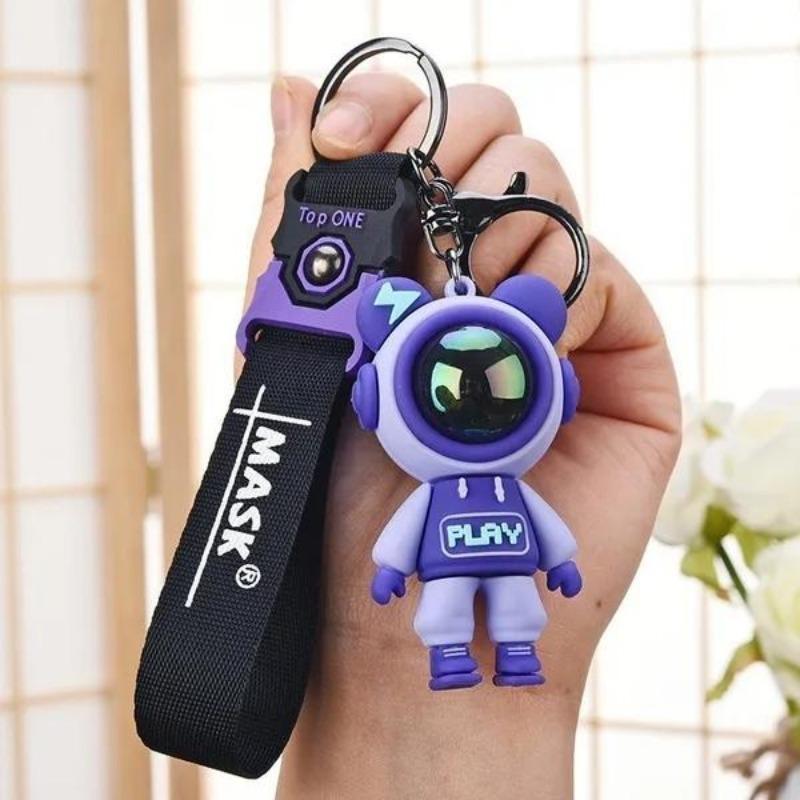 6cm Cartoon Lightning Bear Keychain Cute Astronaut Bear Doll Keyring Bag Pendant Couple Car Keyholder Creative Bag Charm Accessories