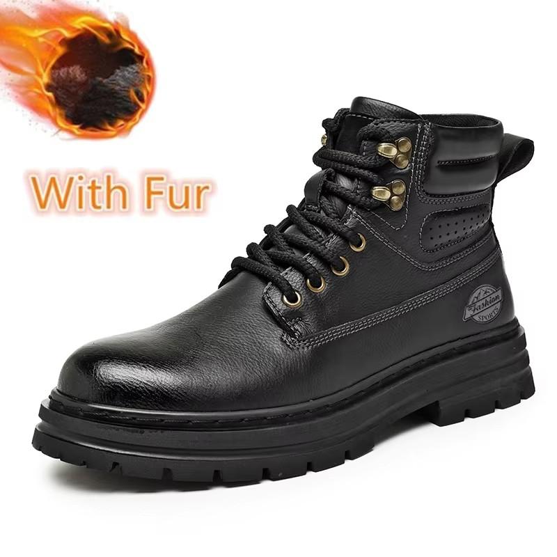 Fashion Genuine Leather Man Walking Boots Men's Shoes All-match Thick Bottom Warm Winter Basic Boots New Outdoor Mens Motocross Boots