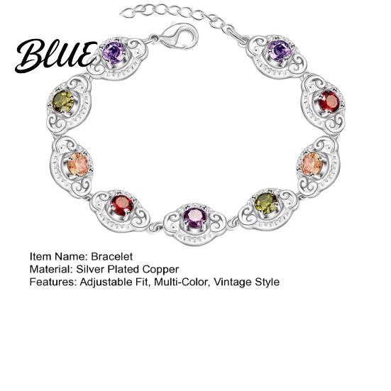Adjustable Fashion Bracelet Women Vintage Multi-Color Cubic Zirconia Elegant