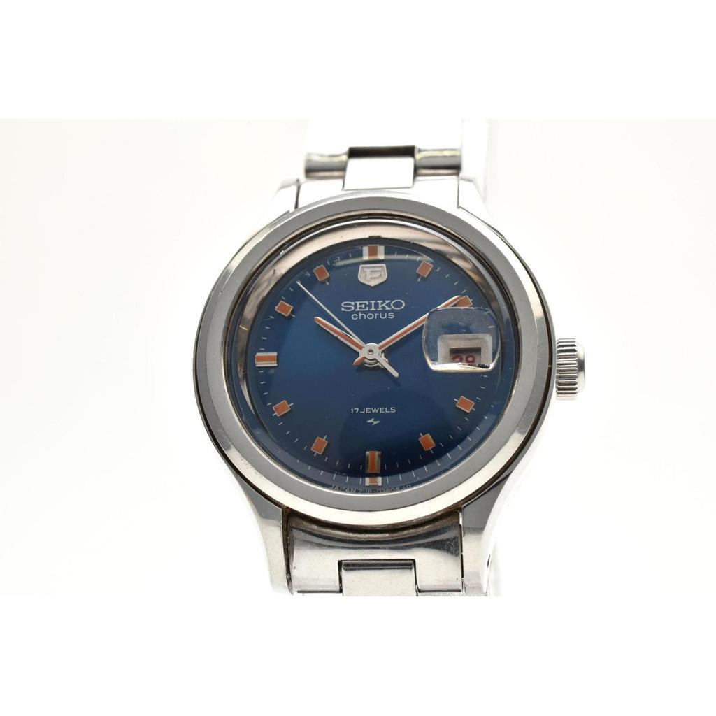 Used Good Condition SEIKO 2118-0200 Manual Winding Date Blue Dial Stainless Steel Vintage 1970's Ladies Watch Working Item
