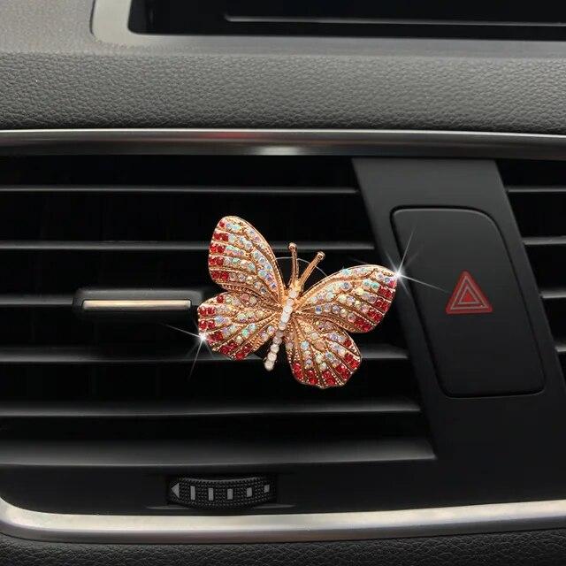 Butterfly Car Perfume Clip Colorful Butterfly Car Air Freshener Perfume Clip Auto Decoration Car Rhinestone Accessories Interior