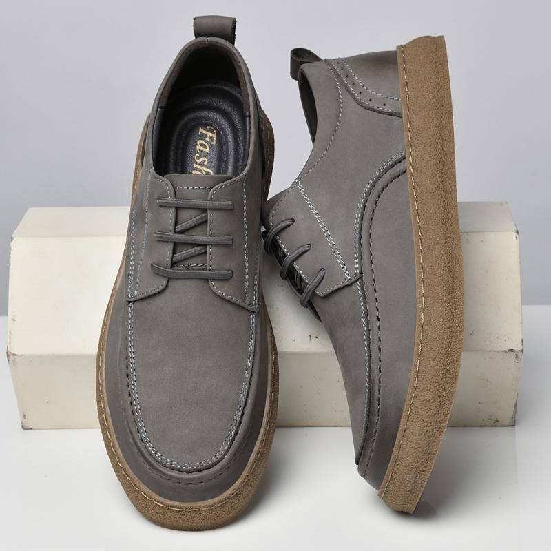 Fashion British Style Men Casual Leather Vintage Shoes Quality Comfy Genuine Leather Walking Shoes Lace-Up Wear-resistant Social Shoes