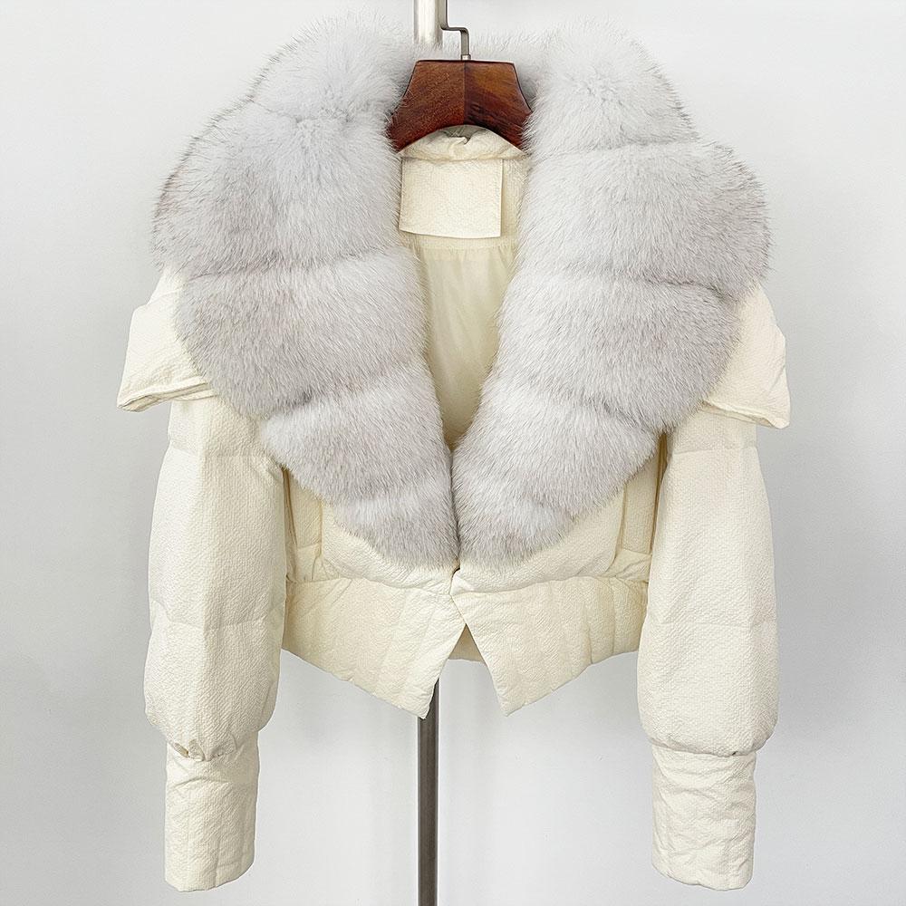 OFTBUY Down Jacket Women 2024 New Winter Natural Real Raccoon Fox Fur Collar Short White Duck Down Coat Thick Warm Casual Outerwear