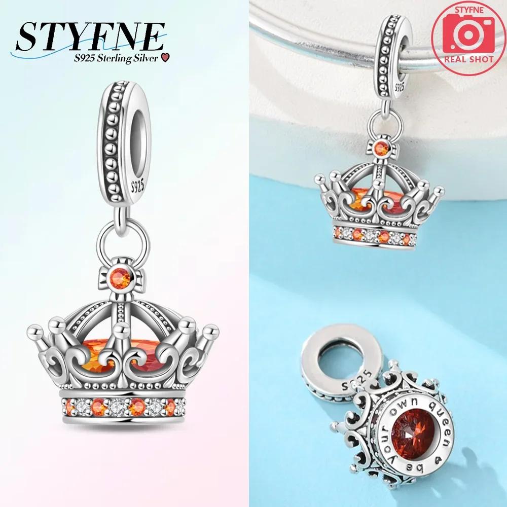 Authentic copperBlue Zircon Heart Pendant Luminous Crown Charm Bead Charms Bead Compatible With Bracelets Accessory Fine Valentines Day Gift Diy Set
