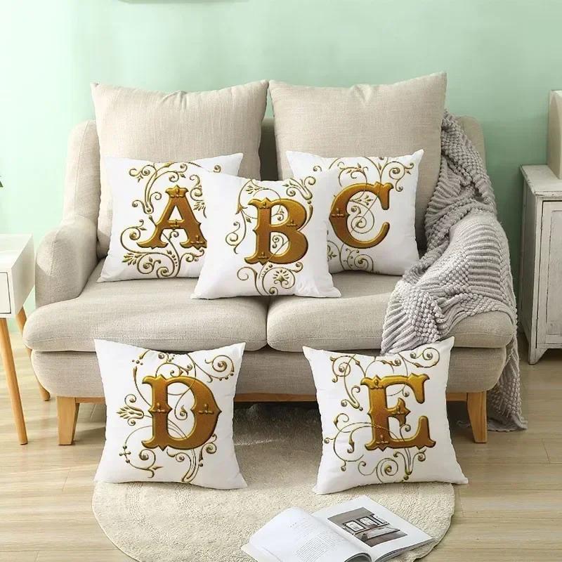 45*45Cm European Gold 26 Letters Pillowcase Digital Printed Peachskin Home Texile Pillowcase Home Decorative Sofa Cushion Cover