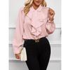 women's Solid Color Satin Lapel Collar Ruffle Layered Long Sleeve Cuff Detail Casual Blouse Shirt Top