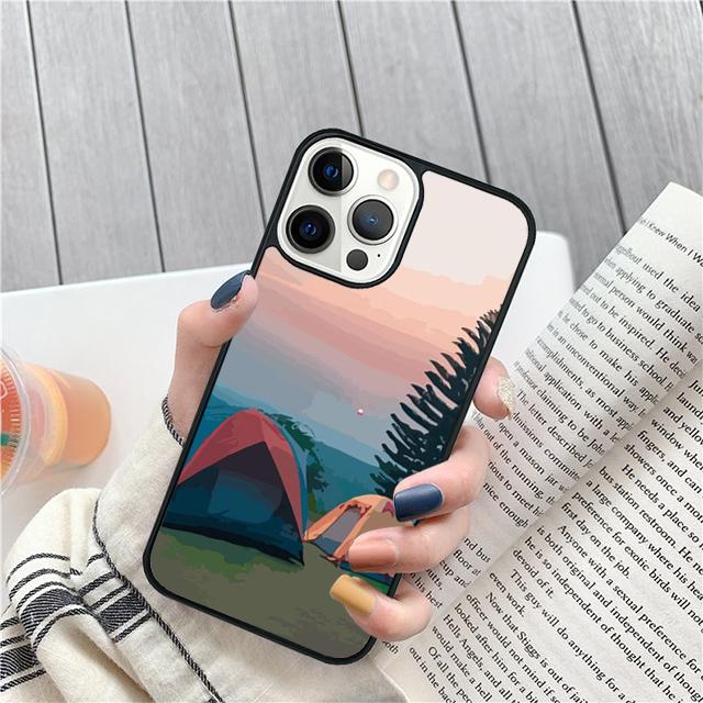 Camping Illustration Coque Shell For iPhone 17 Air 15 16 14 13 12 Pro Max 11 Pro Max Plus Phone Case Cover