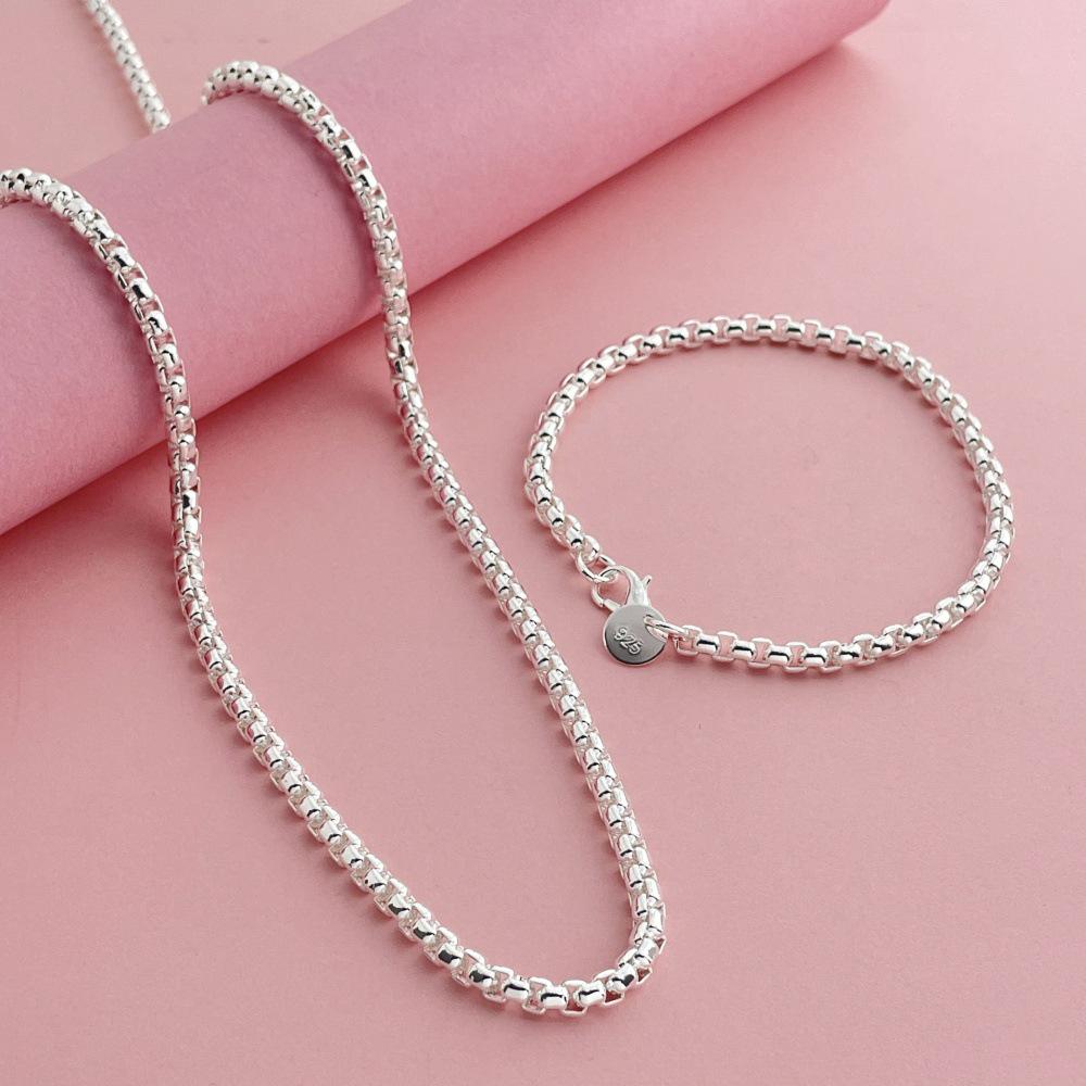 Korean Style Silver-Plated Round Box Jewelry Set: Bracelet & Necklace (Hot Selling)