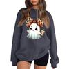 Women's Comfortable Round Neck Long Sleeve Sweatshirt Loose Fit Casual with Color and Halloween Print