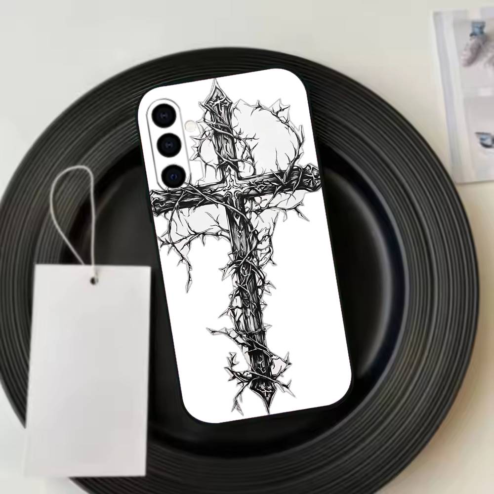 Gothic Cross Vine Transparent Phone Case For Samsung Galaxy A73,A72,A71,A70,A53,A52,A51,Others Soft Black Cover