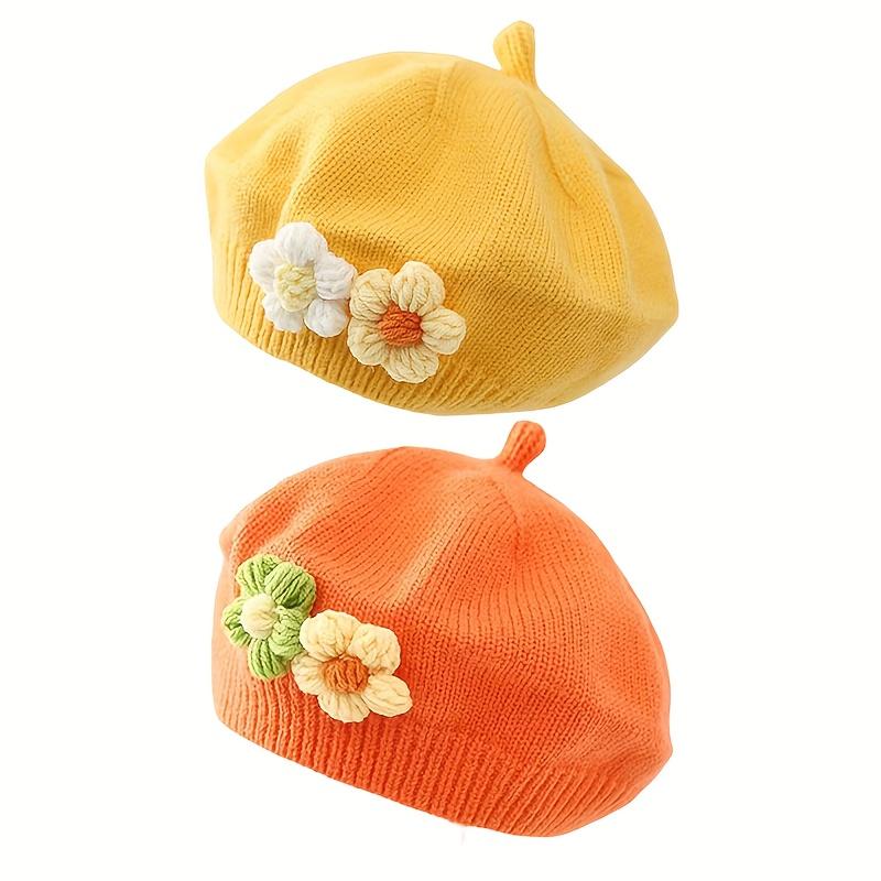 

2 шт. Дитячі берети, еластична в язка, з милими квітковими прикрасами - Легкі, теплі, зимові, весняні, осінні шапочки у французькому стилі 2pcs