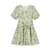 Xiangying Floral Puff Sleeve V-Neck Midi Dress