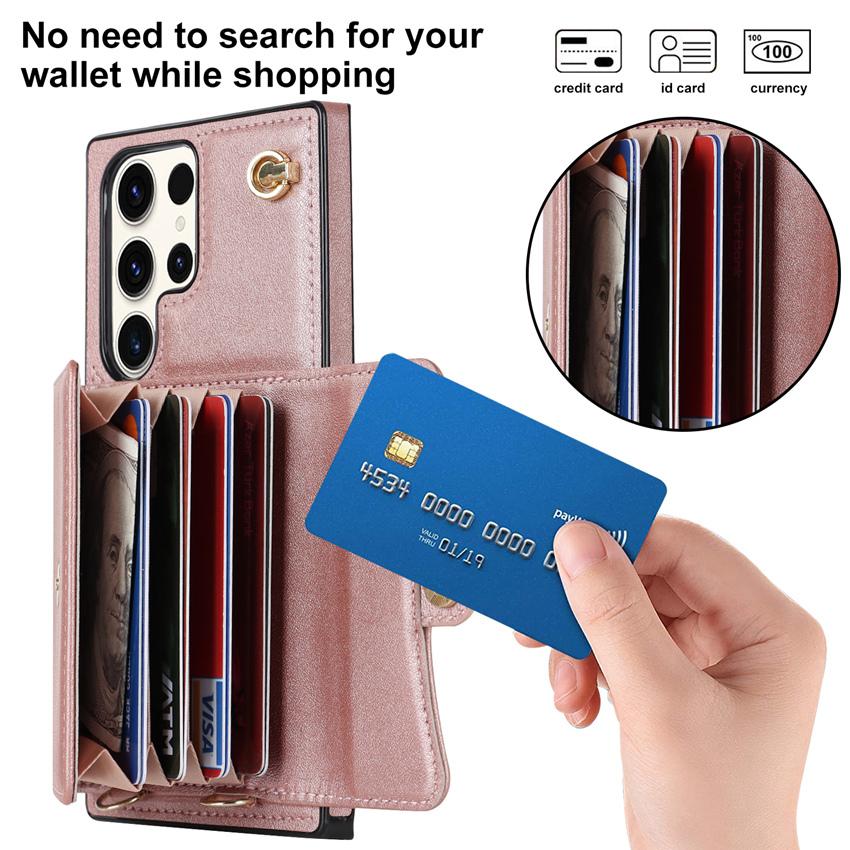 Organ Card Wallet Leather Case For Samsung Galaxy A12 A13 A52 A52s A53 A73 A51 A71 A14 A54 A20 A50 A70 5g 4g Long Lanyard Cover