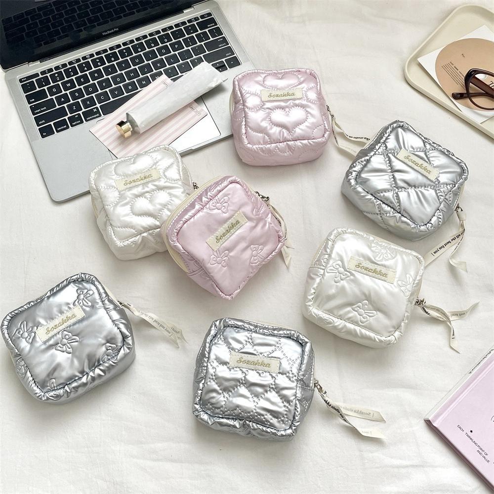 Bow Print Cute Mini Cosmetic Bag Women Makeup Lipstick Storage Pouch Sanitary Napkins Storage Bag Portable Tampon Organizer Bag