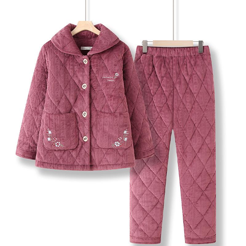 

Women s Winter Velvet Pajama Set, Quilted Warm Cotton for Middle-Aged & Elderly 2XL (120-140 pounds)