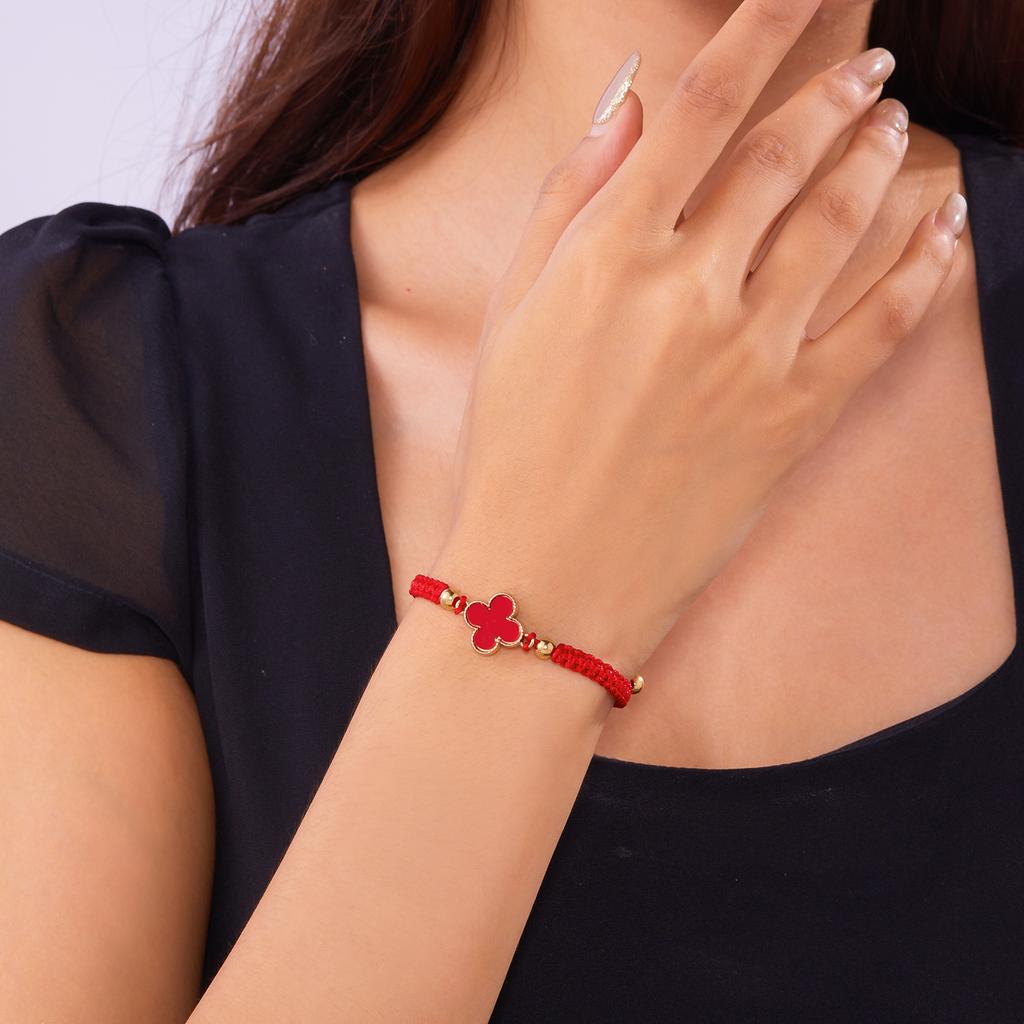 Fashion Lucky Four-Leaf Clover Braided Bracelet Women Ins Style Niche Hundred With Pull-Out Adjustable Four-Leaf Flower Hand Rope