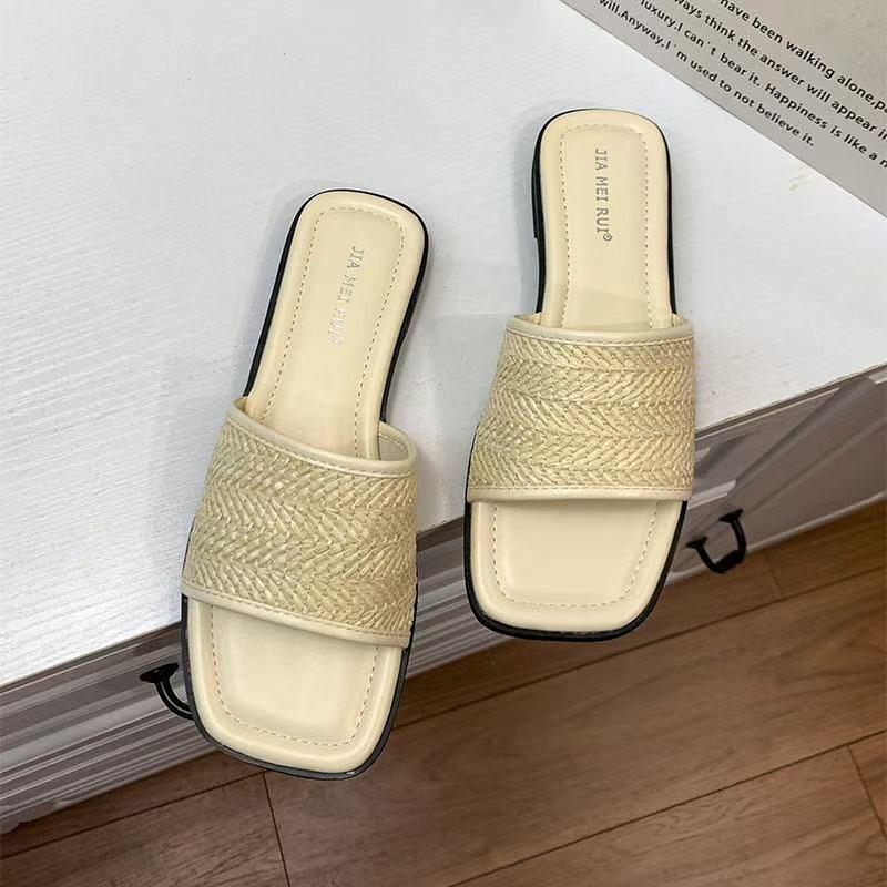 One-word Shoes for Women To Wear In Summer, New Beach Seaside Vacation Woven Flat-bottomed Cool Slippers