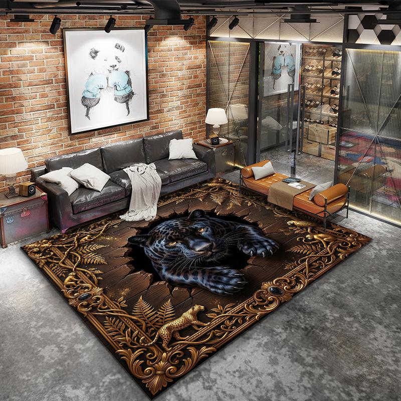 Animal drilling black panther Carpet Rug for Living Room Bedroom Home Sofa Decoration,Kids play Non-slip Floor Mat