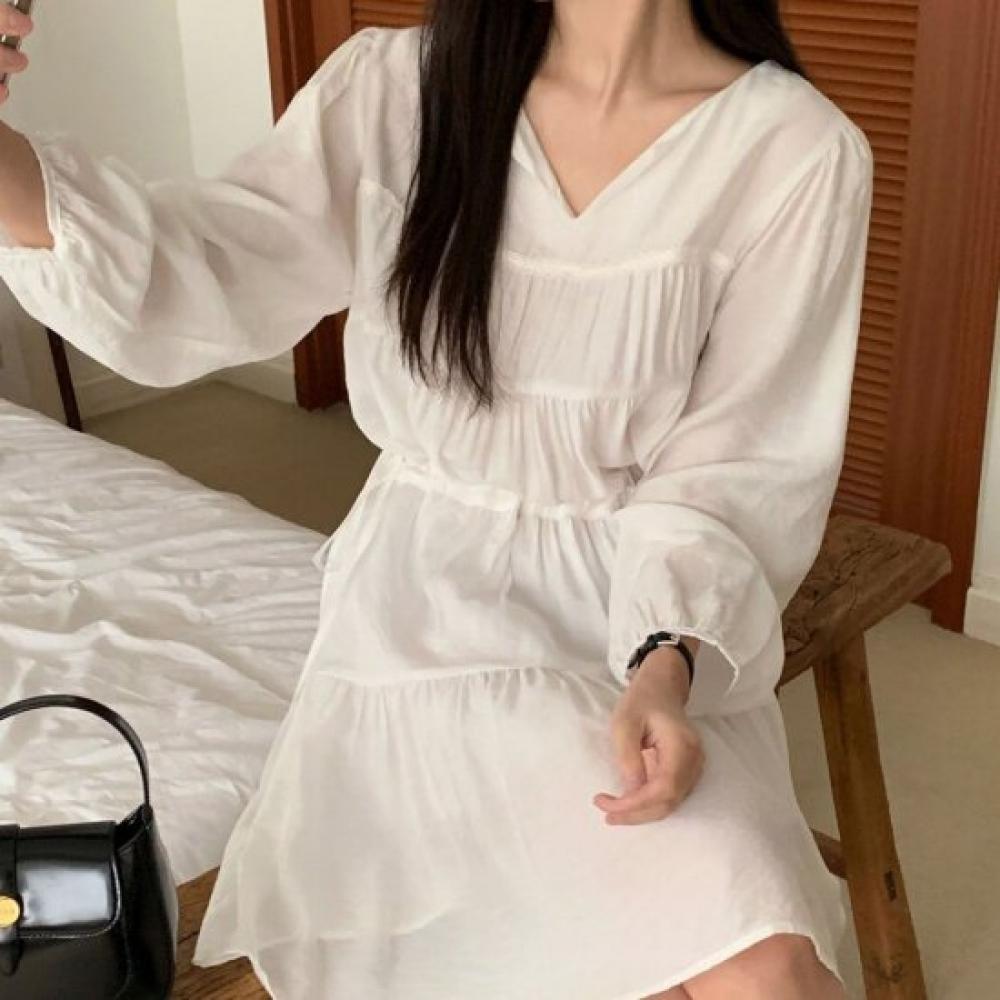 New ArriVals Open Run V Neck Shirred Waist Tie Dress