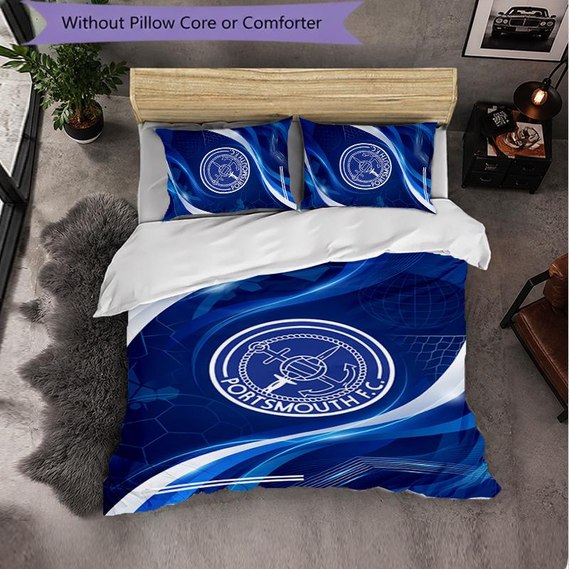 Portsmouth FC Themed Bedding 3Pcs Duvet Cover Set Decorative Bed Linen For Teen Room Home Decoration